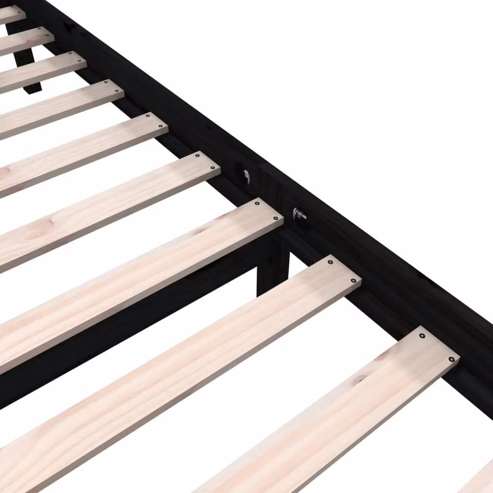 Berkfield Home Beautiful Black Solid Wood Pine Bed Frame W/D/H: 140.5 x 140.5 x 69.5 cm – 5