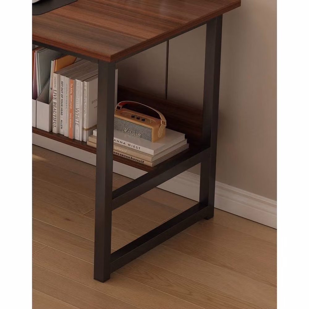 FORGEVIO Modern Brown Office Desk with Shelf and Home Workstation – 3