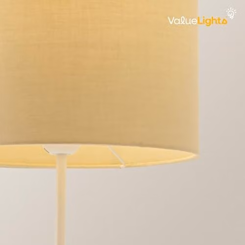 ValueLights White Metal Single Stem Table Lamp with Grey Fabric Drum Lampshade and Included LED Bulb – 2