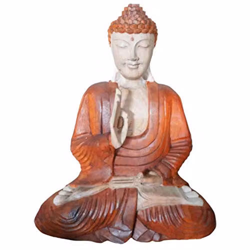 Beespoke Gifts Hand Carved Brown Wood Buddha Statue Teaching Transmission Height: 40 cm