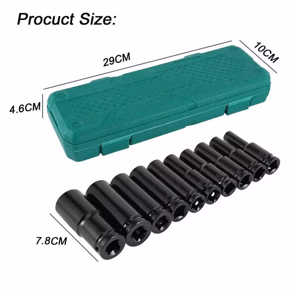VOGREX 10 Piece Metric Thin Wall Long Reach Impact Socket Set in Black – 2