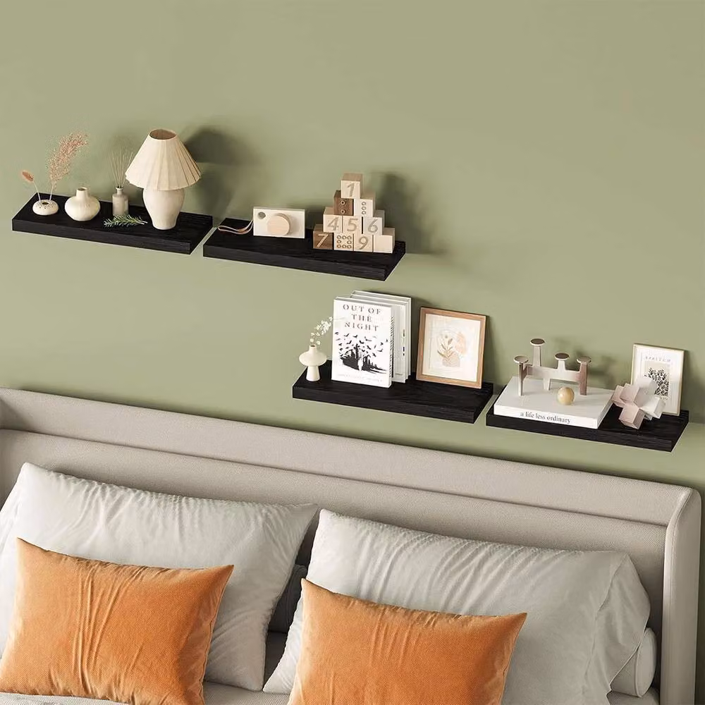 Ventryn Black 4-Piece Floating Wall Shelves and Picture Display Rack – 5