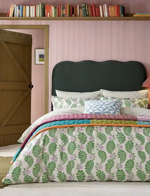 LAND & SHORE Cece Reversible Floral Cotton Bedding Set, Green Mix, 200 x 200 cm