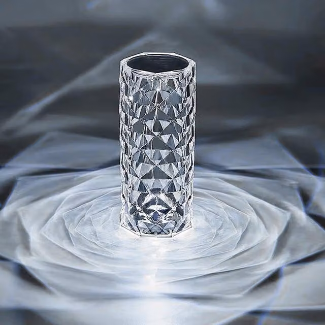 EXTRASTAR Rechargeable LED Desk Lamp with Remote Control in Transparent and Silver Crystal Design