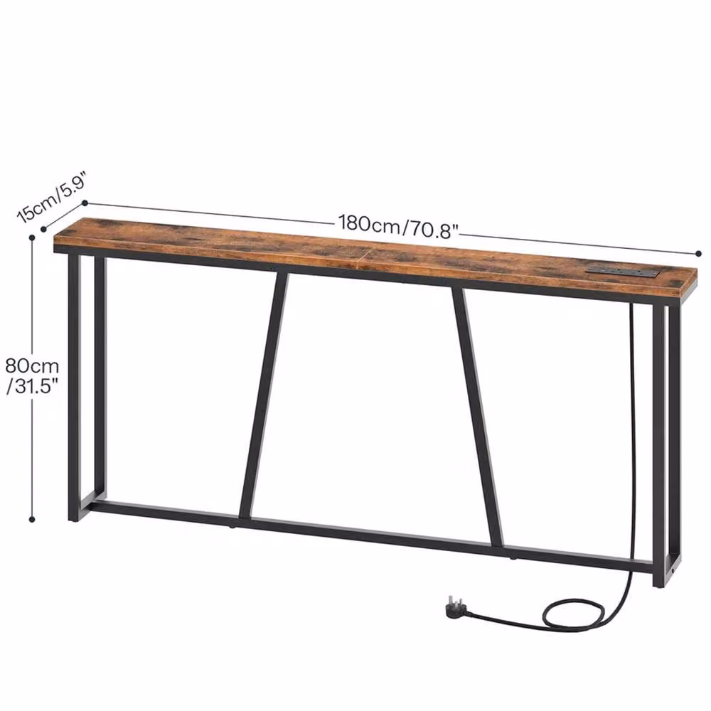 FLAVORA Rustic Brown Console Table with Charging Station, W/D/H: 180 x 15 x 80 cm – 2