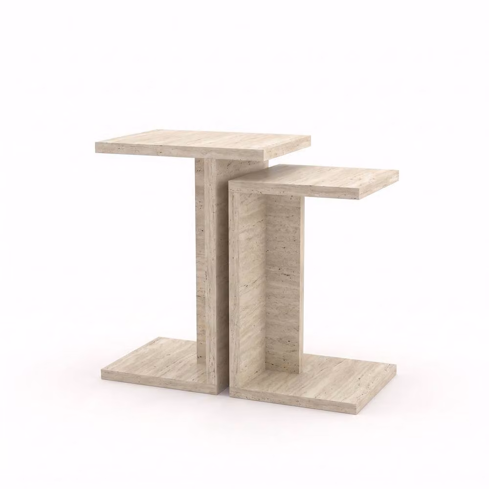 Decortie Nero Set of 2 C Shaped Sofa Side Tables in Stone – 2
