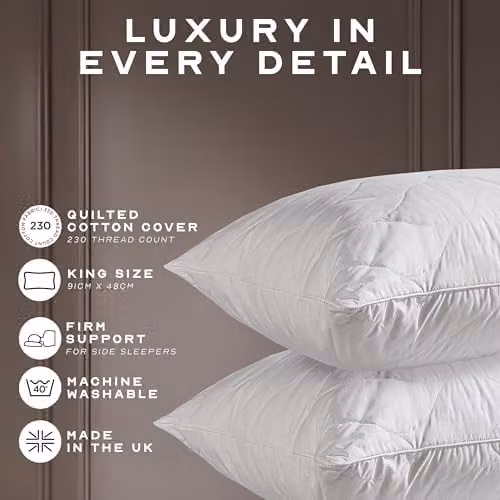 Snuggledown Firm Cotton Quilted King Size Pillow in White, W: 91 cm, H: 48 cm – 2