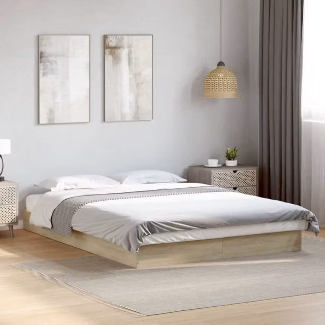 Berkfield Home Sonoma Oak Bed Frame in Brown, W/D/H: 140 x 200 cm – 1