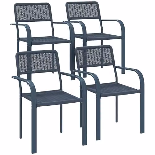 Outsunny Set of 4 Stackable Rattan and Metal Garden Dining Chairs in Dark Grey
