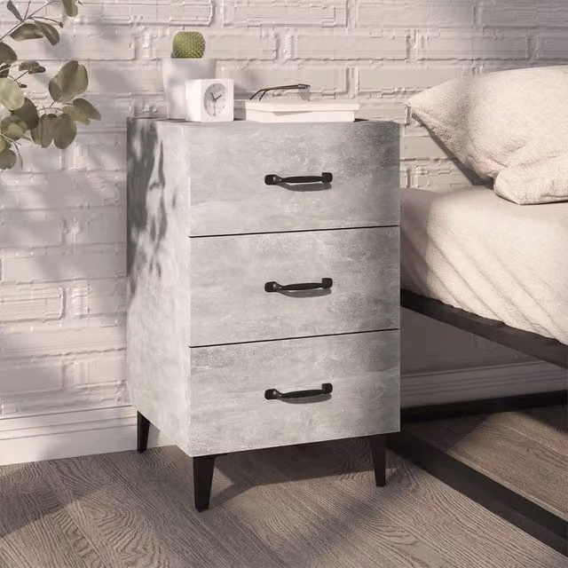 Berkfield Home Bedside Cabinet in Concrete Grey, W/D/H: 40 x 40 x 66 cm