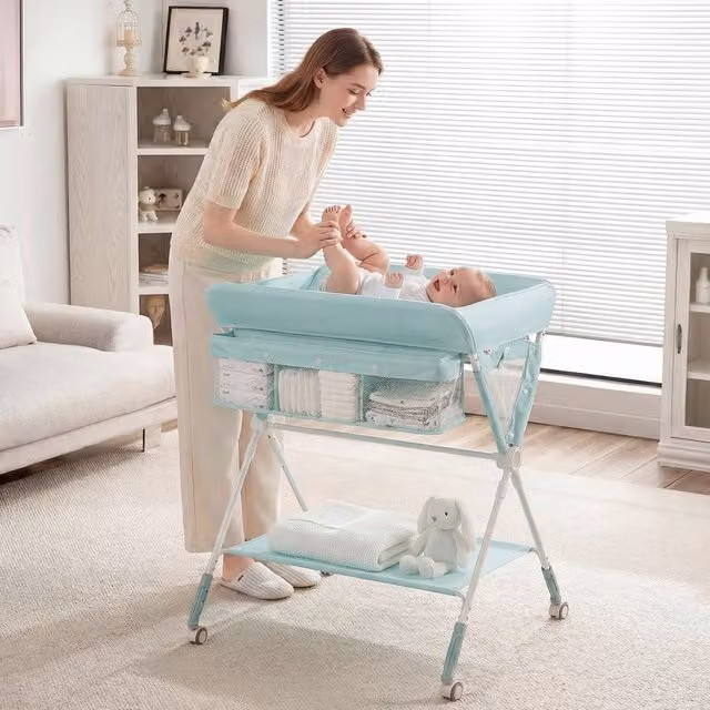 CASART Foldable Baby Diaper Changing Table with Storage Basket in Green