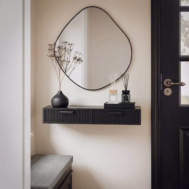 OHS Ribbed 2-Drawer Floating Wall Mounted Storage Shelf in Black – 1