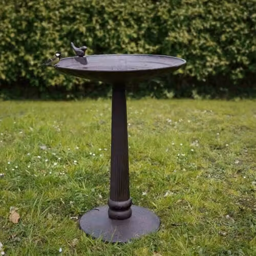Esschert Design Brown Cast Iron Round Bird Bath on Stand, Diameter: 37 cm, Height: 54 cm – 2
