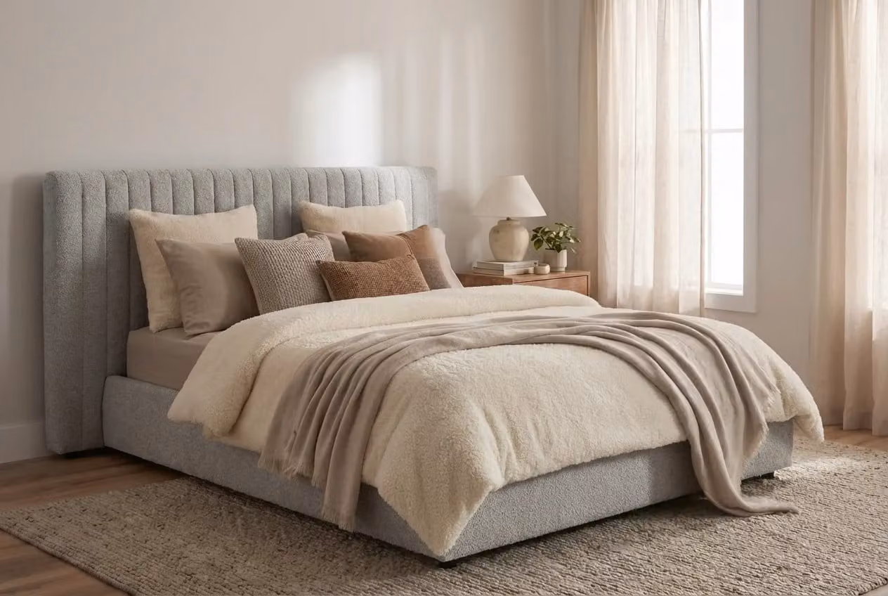 Araco Atelier Haven Bed Mistral Modern Upholstered Bed in Grey