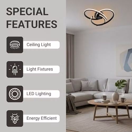 Cosylyte Moora 3 LED Ceiling Light, Modern Matt Black Curved Beaded Design, 3-Step Dimmable, 3000K, 2350lm – 4
