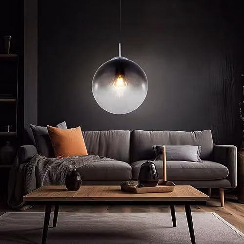 Netlighting Varus Sphere Design Pendant Light with Grey Glass Shade and Chrome Finish, W/D/H: 30 x 30 x 30 cm – 7