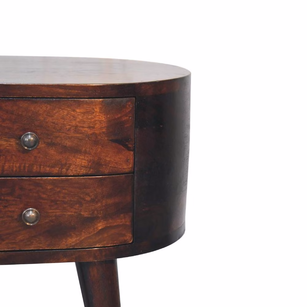 STILVORA 2 Drawer Solid Mango Wood Bedside Table with Nordic Legs in Brown – 3