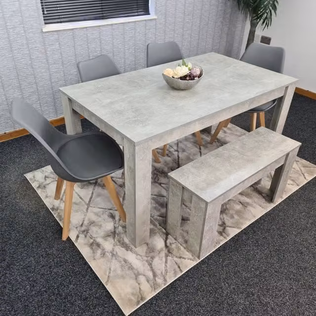 Kosy Koala Modern Rectangular Dining Table Set with Bench and Chairs in Grey
