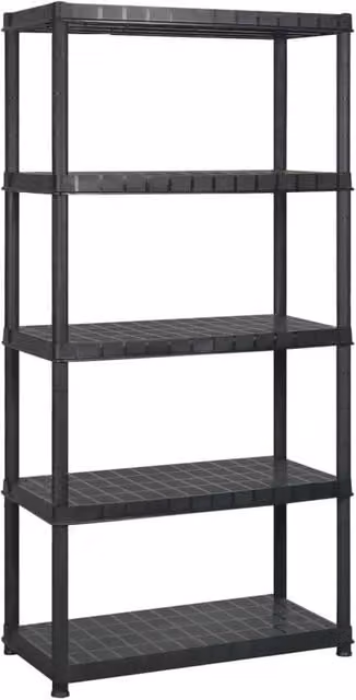 Berkfield Home 5-Tier Black Plastic Freestanding Storage Shelf, W/D/H: 340 x 40 x 185 cm