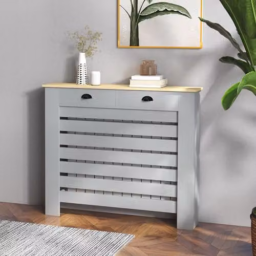 HOMCOM Grey Lacquered MDF Wood Radiator Cover with Drawer, H 95.5 x W 111 x D 19 cm – 2