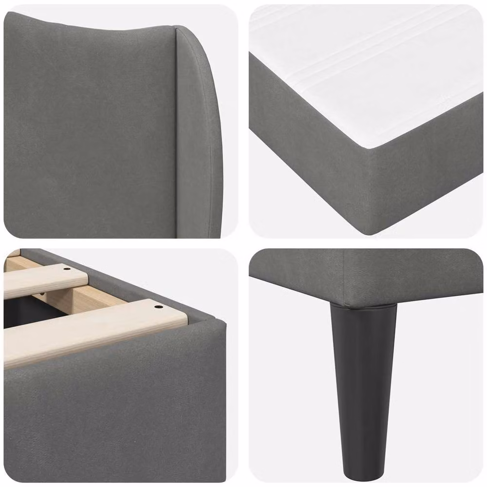 Berkfield Home Velvet Bed Frame with Headboard and Lift Up Base, Grey, W/D/H: 180 x 200 cm – 3