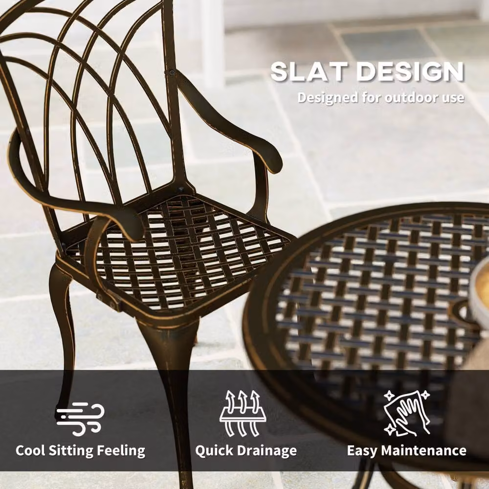 Wyld Haus Sake 4 Seater Bronze Cast Aluminium Garden Dining Set with Round Table – 6