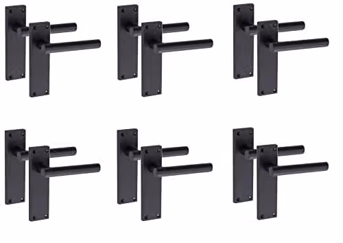 Golden Grace T-Bar Lever Backplate Door Handle, Matt Black, 6 Pairs – 1