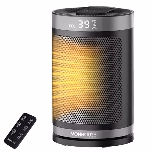 MONHOUSE 1500W Ceramic Fan Heater in Grey with Timer and Freestanding Design