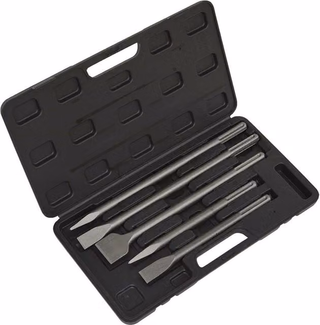 Loops 5 Piece SDS MAX Demolition Kit with Flat and Pointed Chisels in Silver and Grey