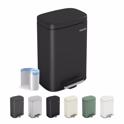 MCC Direct 12L Black Steel Pedal Bin with Soft Close Lid and Removable Inner Bucket