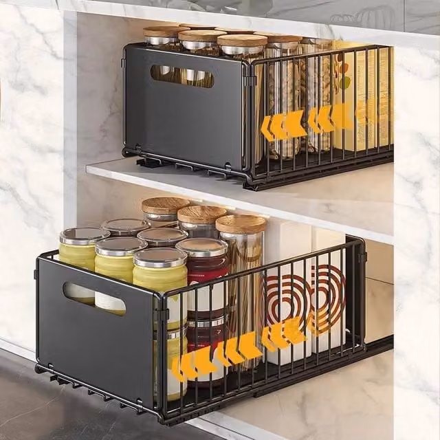 EONLION 2-Piece Black Metal Push-Pull Single-Layer Storage Shelves