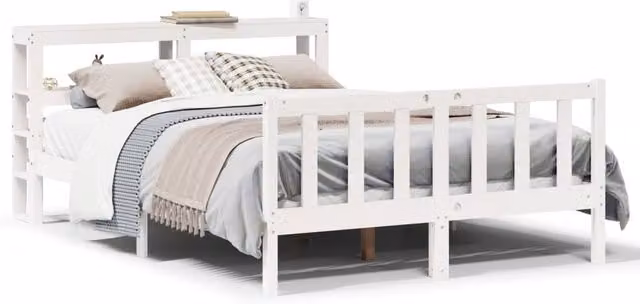 Berkfield Home Small Double Bed Frame in White Solid Pine with Side Compartments, W/D/H: 120 x 200 cm
