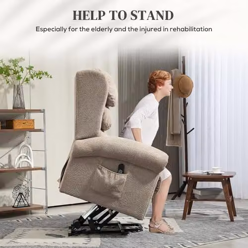 HOMCOM Power Lift Recliner Chair for Seniors in Beige Velvet with Motorised Recline and Remote Control – 4