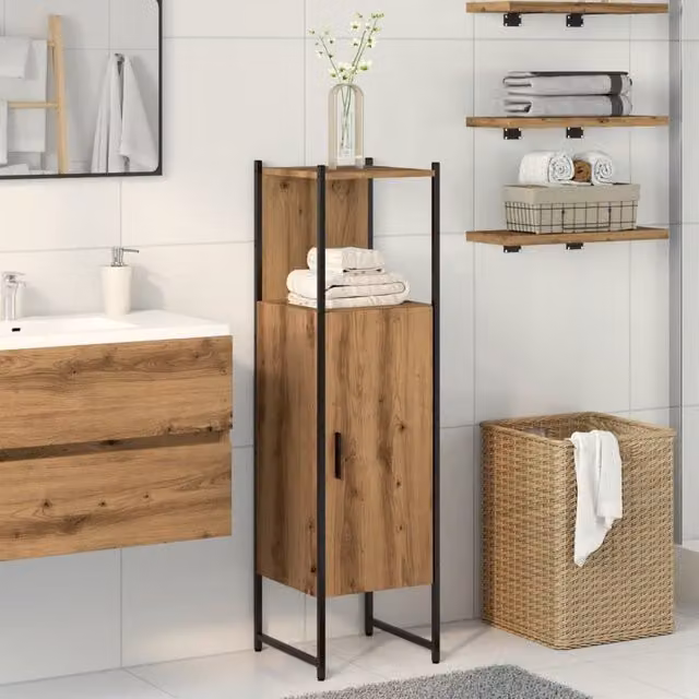 Berkfield Home Artisan Oak Bathroom Cabinet, Brown, W/D/H: 33 x 33 x 120.5 cm – 1