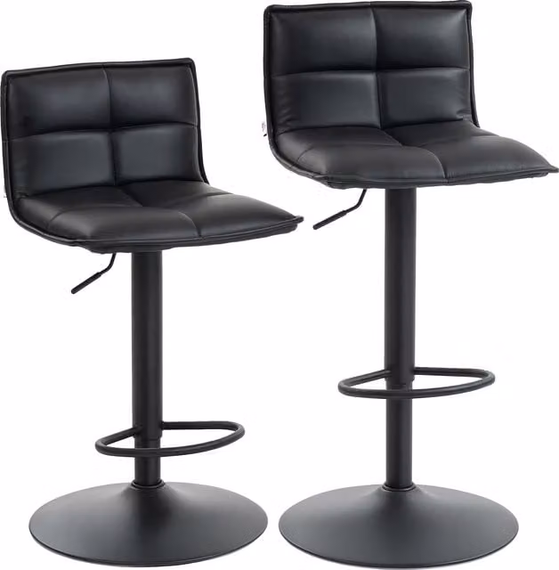 HOMCOM Set of Two Modern Black Faux Leather Bar Stools with 360 Degree Swivel and Metal Legs