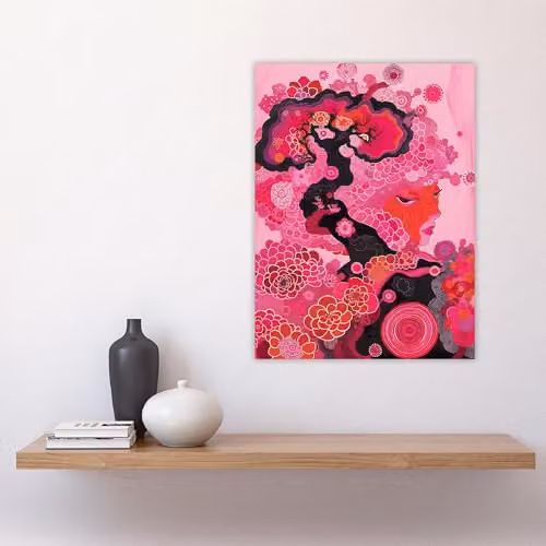 Artery8 Gaia Hot Pink Conceptual Folk Floral Wall Art Poster Print on Thick Paper – 4