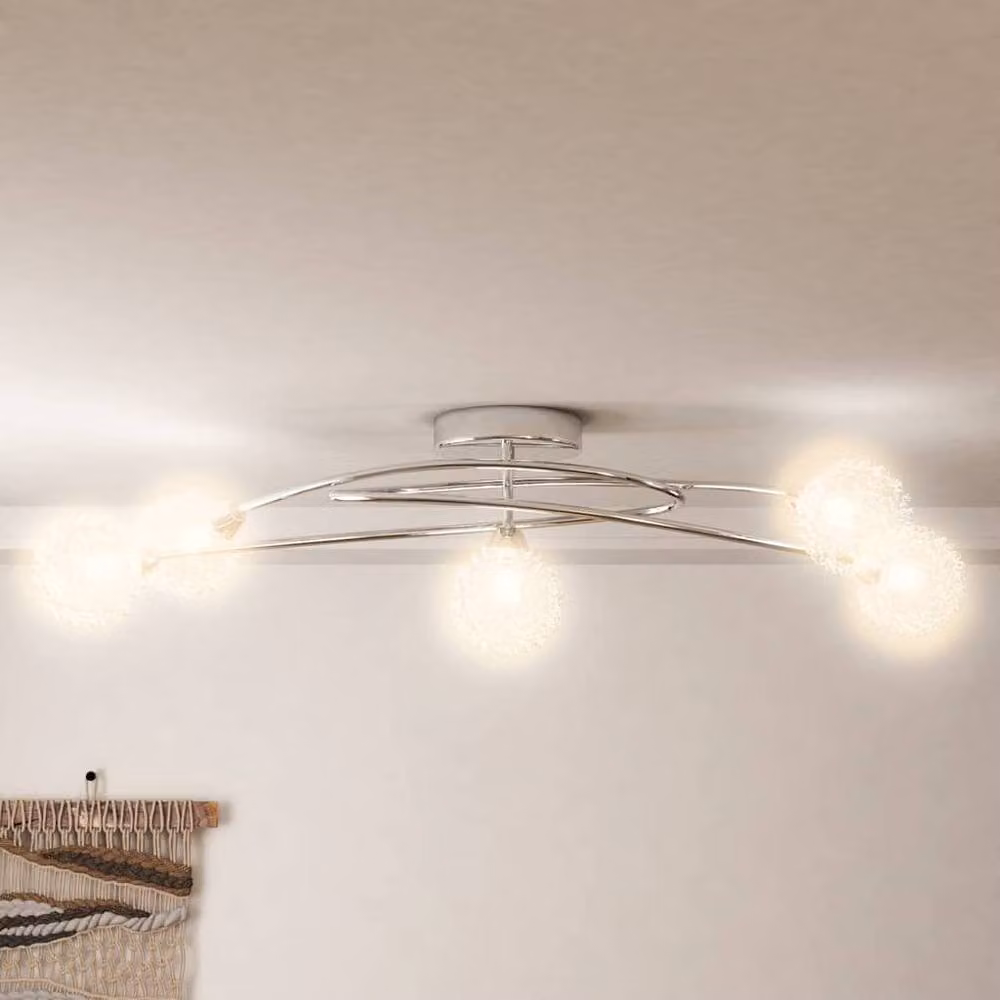 Berkfield Home Modern Silver Chrome Ceiling Lamp with Transparent Glass Spheres for 5 G9 LED Lights – 2