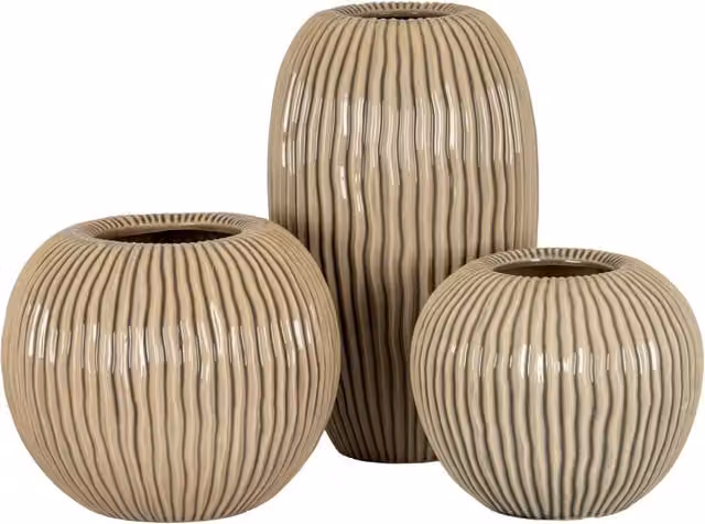KDMK Modern Geometric Striped Ceramic Tabletop Vase, Brown