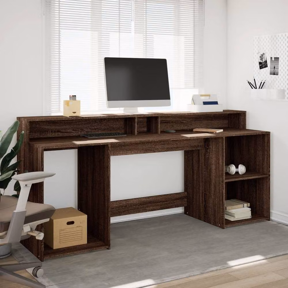 Berkfield Home Brown Oak Gaming Desk with LED Lights, W/D/H: 200 x 55 x 91 cm – 3