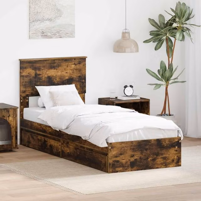 Berkfield Home Modern Storage Bed with Drawer in Smoked Oak Brown, W: 75 cm, L: 190 cm – 1