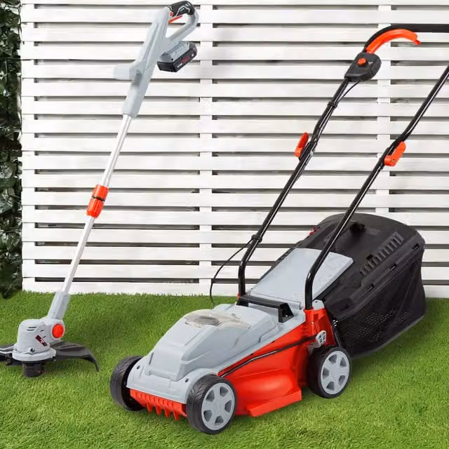 Ryno Cordless Mower and Trimmer Set in Red with Rechargeable Battery