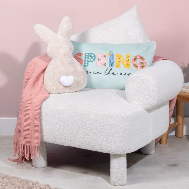 My Home Bunny Faux Fur Cushion in Beige and White