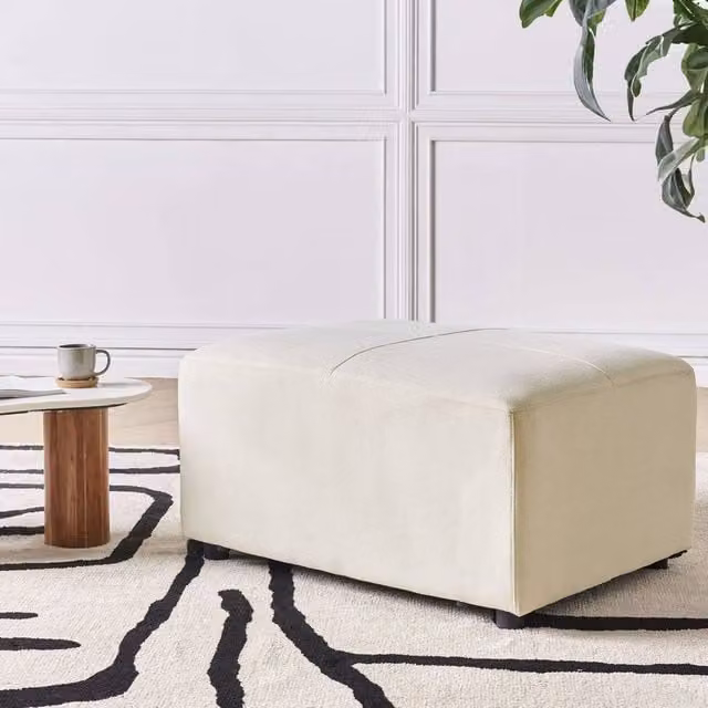 Wyld and Coco Rectangular Minimalist Ottoman in Light Beige with Metal Frame, W/D/H: 70 x 48 x 48 cm – 1