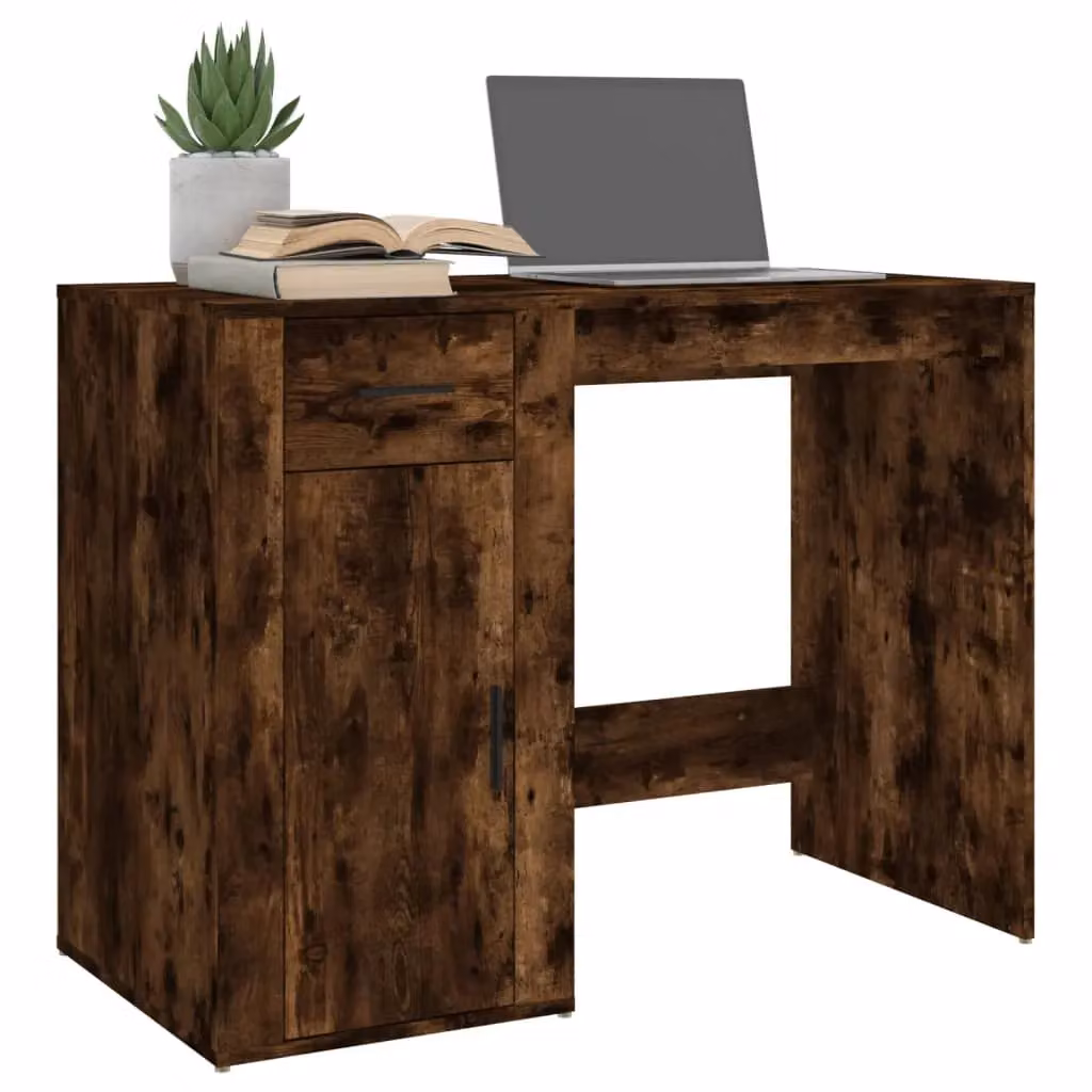 Berkfield Modern Computer Desk in Smoked Oak Brown, W/D/H: 100 x 49 x 75 cm – 3