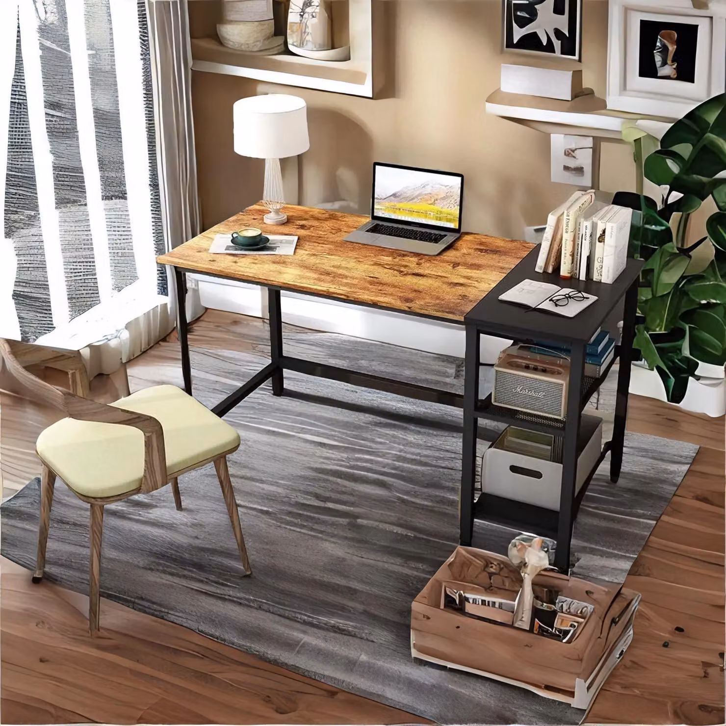 Rafaelo Mobilia Industrial Writing Desk with 2 Shelves in Brown and Black – 2