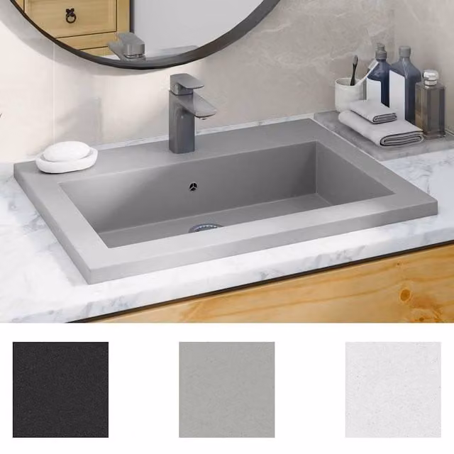Berkfield Home Granite Composite Rectangular Countertop Basin in Grey, W: 60 cm, D: 45 cm, H: 12 cm
