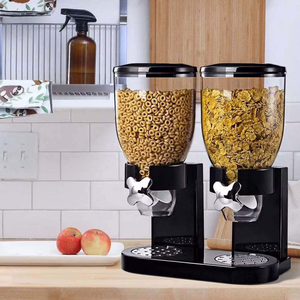 Crystals Double Cereal Dispenser Airtight Dry Food and Pasta Storage Container in Black – 3