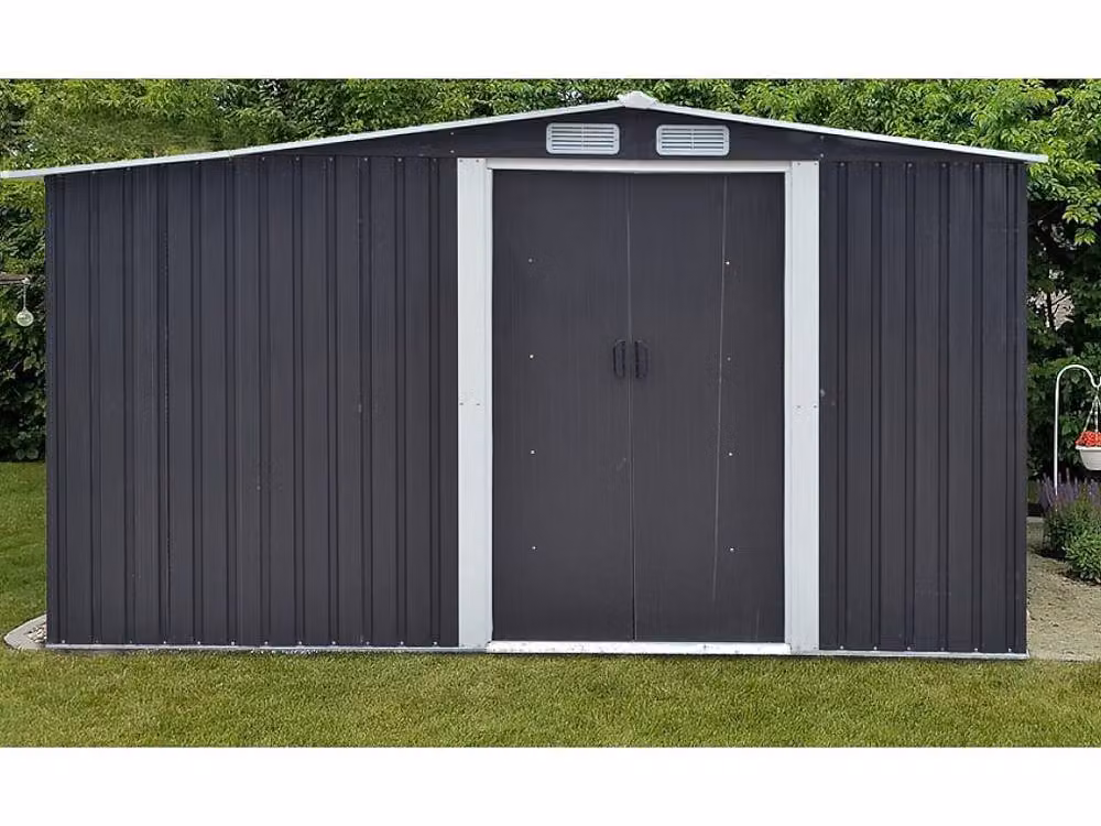 Vente-unique Metal Garden Shed in Dark Grey Galvanised Steel with Double Doors and Gable Roof, 10.29 m2 – 4