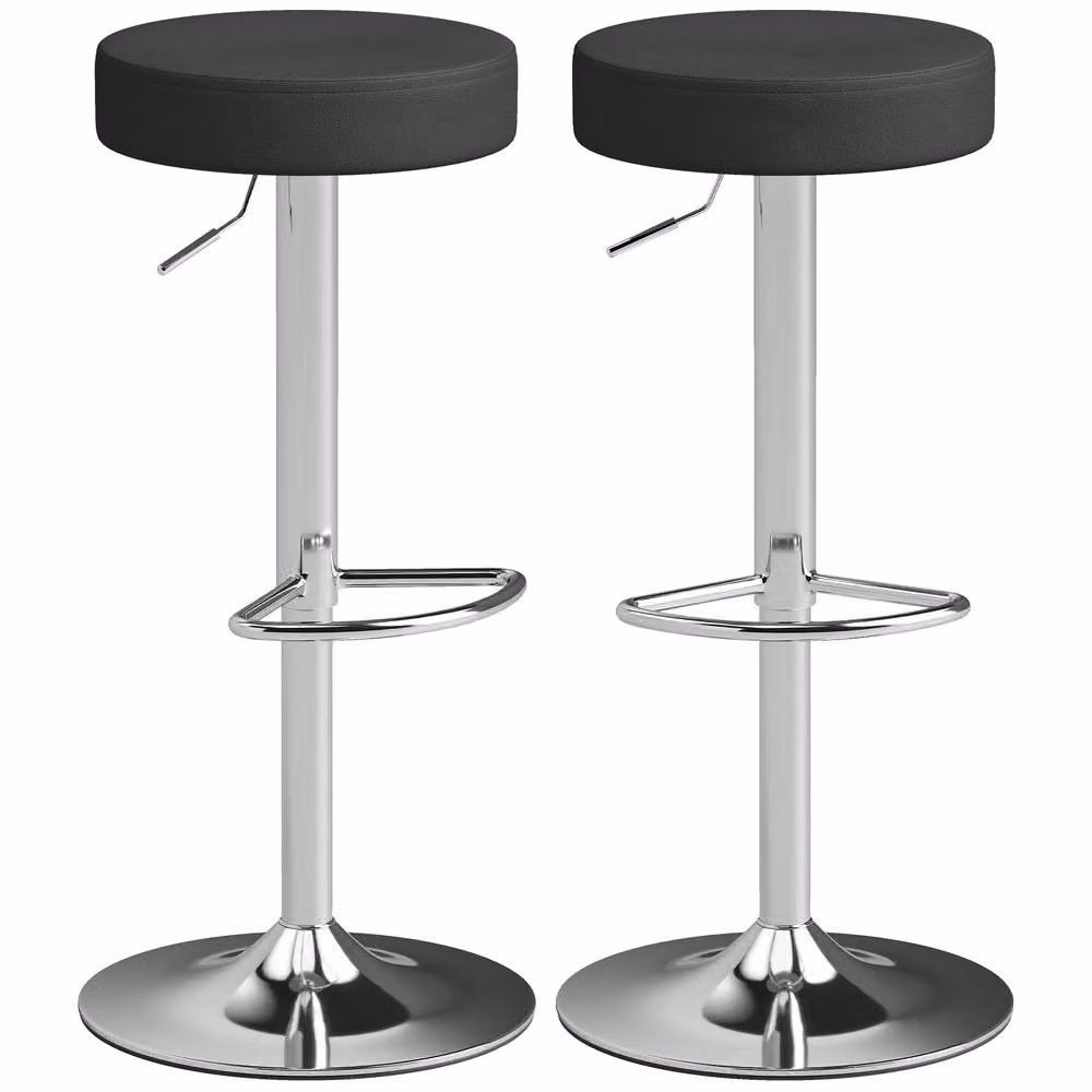 STILVORA Set of 2 Black Synthetic Leather Bar Stools with Adjustable Height and Swivel Metal Frame – 4
