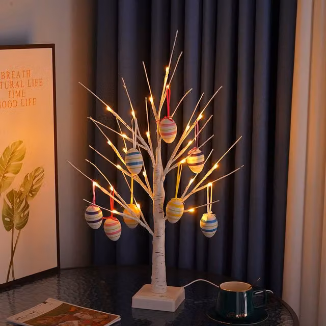 Smartbies Pre Lit Birch Easter Tree Decoration with Hanging Eggs in White – 1